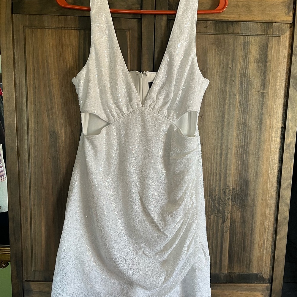 Lulu's White Sequin dress with side cut outs size medium
